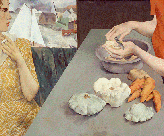 Peter Blume. 1927. "Vegetable dinner." Oil on canvas