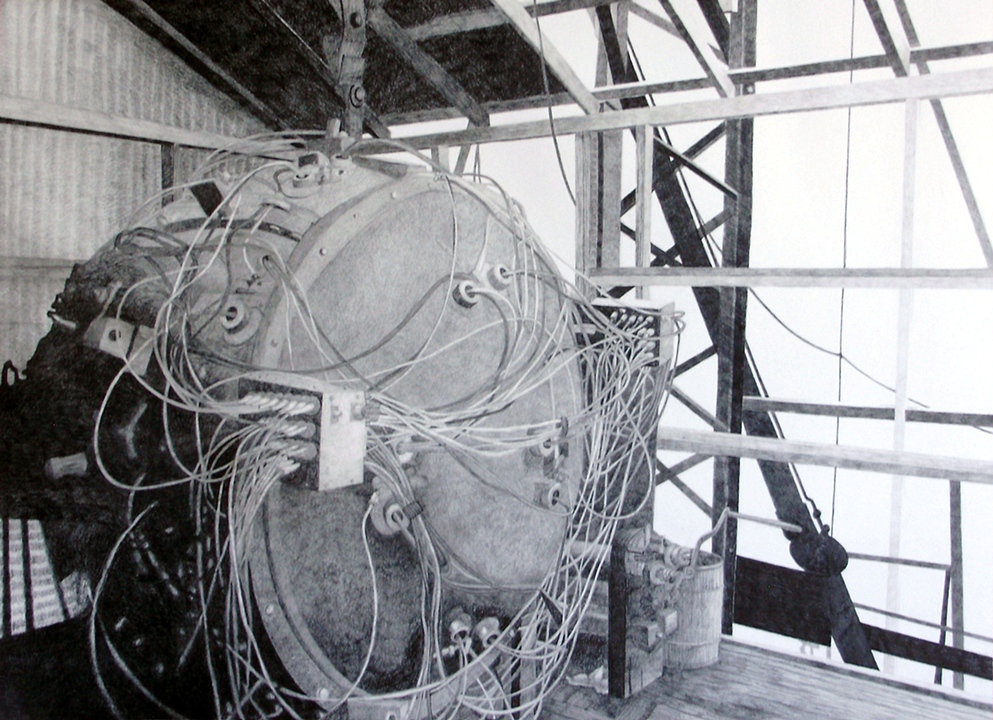 Nina Elder. 2011. The Gadget (Trinity Test Site, July 15, 1945). Graphite and radioactive charcoal on paper