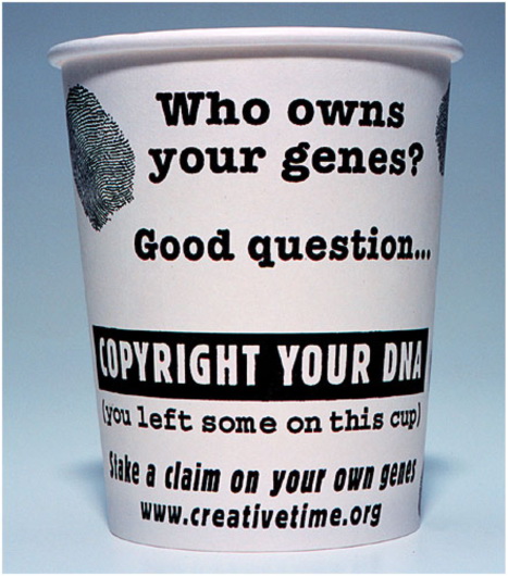 Larry Miller. 2000. "Who owns your DNA?" Printed paper coffee cup