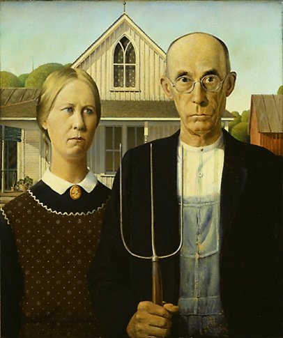 Grant Wood. 1930. "American gothic." Oil on beaverboard